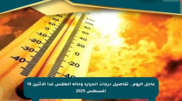 عاجل اليوم.. تفاصيل درجات الحرارة وحالة الطقس غدا الاثنين 18 أغسطس 2025